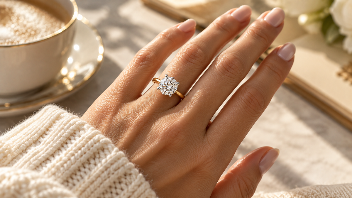 Diamond engagement rings shown in different carat sizes