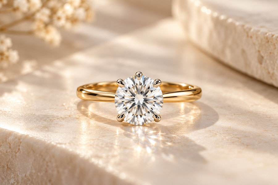 1 Carat Round Lab Grown IGI G/VS1 Diamond Solitaire Ring in 14K Yellow Gold